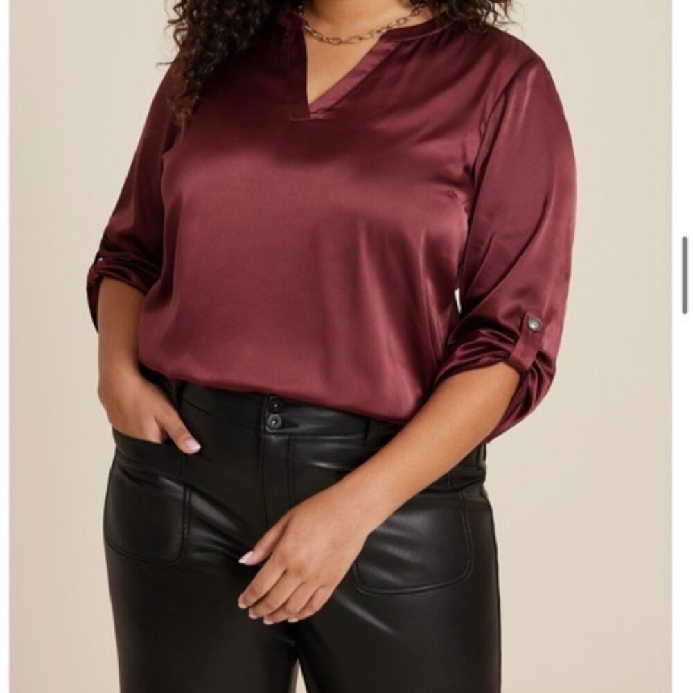 Maurices Plus Size Atwood Satin 3/4 Sleeve Popover Blouse